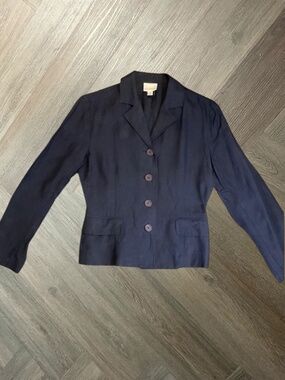 Vintage Karen Kane Linen Blazer Jacket Womens 4 Navy Button Career Office 90's‎